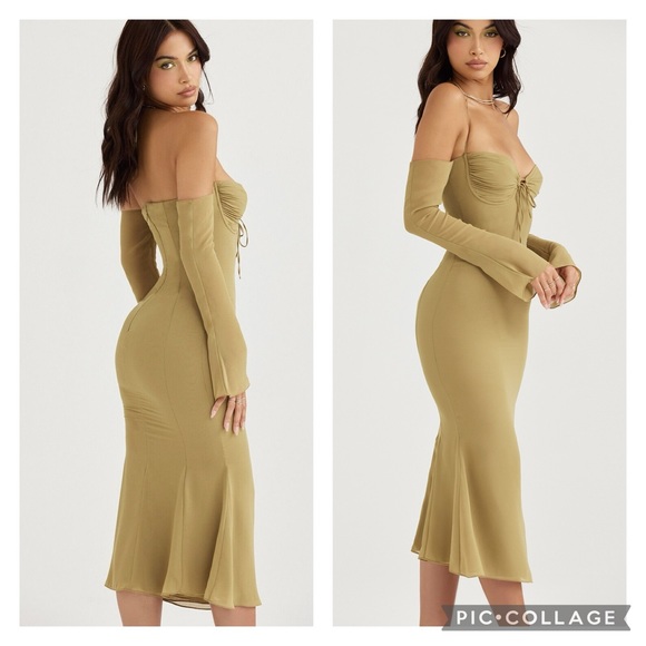 House of CB London NWT XS Olive Halter Midi Dress - Picture 4 of 16